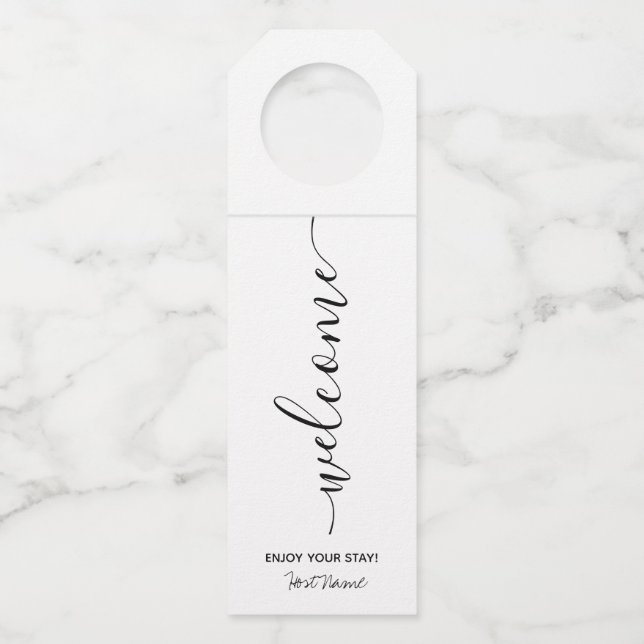 Vacation Rental White Welcome  Bottle Tag (Front)