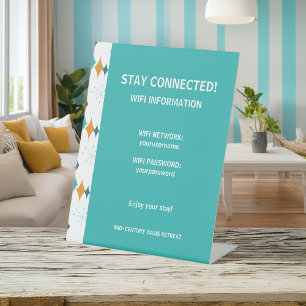 Vacation Rental WiFi Information Retro Starburst Pedestal Sign