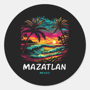 Vacation Souvenir Palm Tree Mazatlan Classic Round Sticker