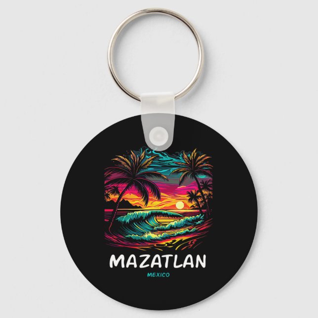 Vacation Souvenir Palm Tree Mazatlan  Key Ring (Front)