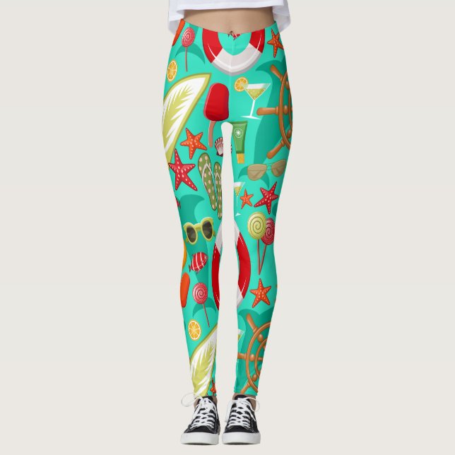 vacation summer beach pattern    leggings (Front)