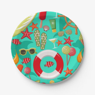 vacation summer beach pattern paper plate