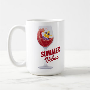 Vacation Summer Vibes Funny Cartoon Wine Cheese Coffee Mug