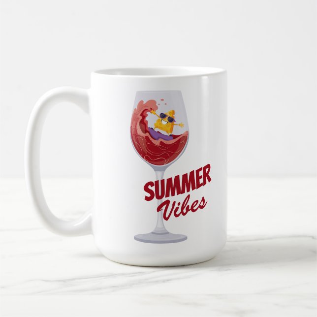 Vacation Summer Vibes Funny Cartoon Wine Cheese Coffee Mug (Left)