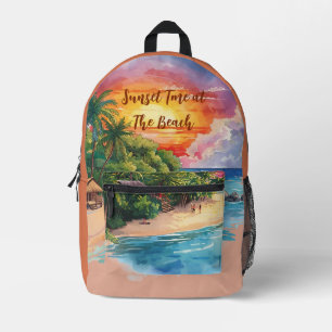 Vacation, Sunset Time at The Beach, Summer Printed Backpack
