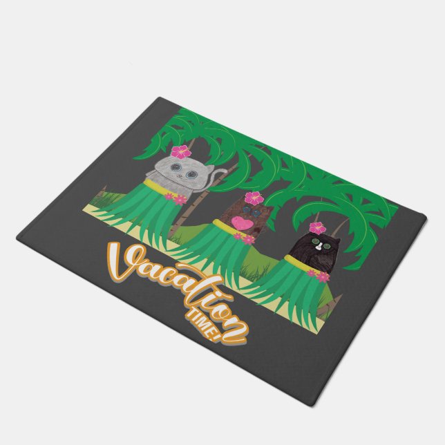 Vacation Time Hula Kitty  Doormat (Angled)