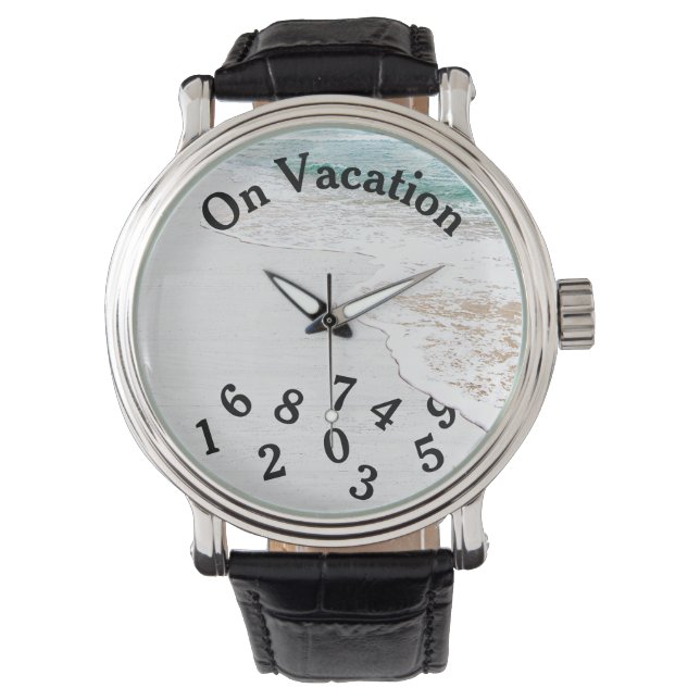 Vacation Time On Whitewashed Wood  Watch (Front)