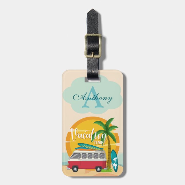 Vacation Time Summer Beach Themed Personalised Luggage Tag (Front Vertical)