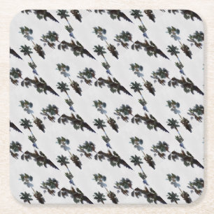Vacation Tropical Palms Artistic Watercolor Square Paper Coaster