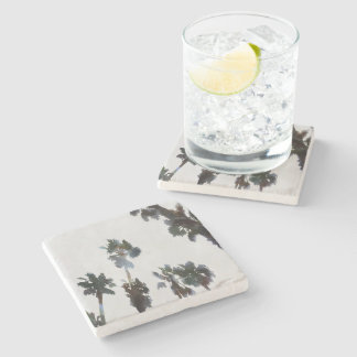 Vacation Tropical Palms Artistic Watercolor Stone Coaster
