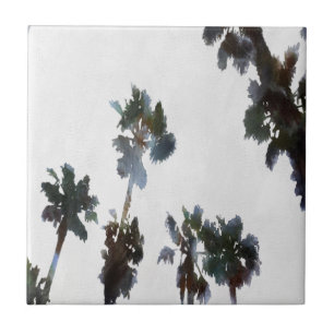 Vacation Tropical Palms Artistic Watercolor Tile