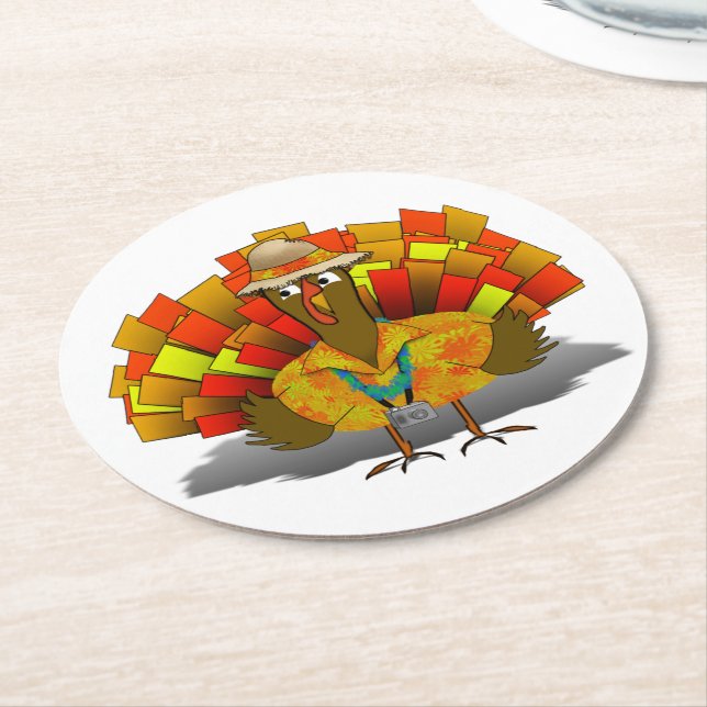 Vacation Turkey Thanksgiving Round Paper Coaster (Angled)