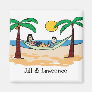 Vacationing couple- personalised cartoon magnet