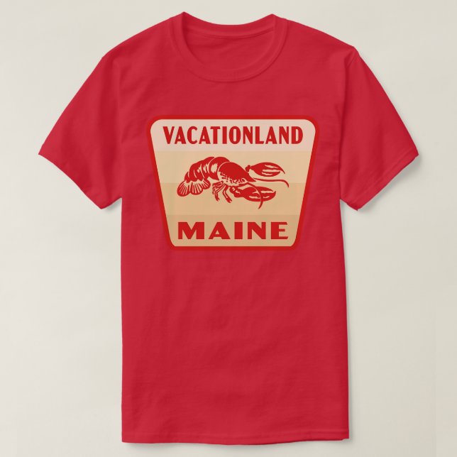 Vacationland Maine Retro  Badge Tan T-Shirt (Design Front)