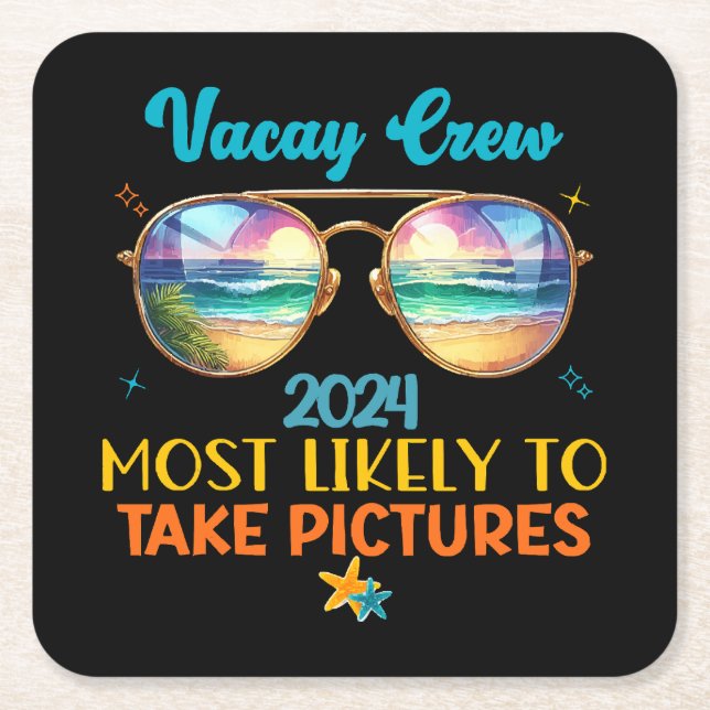 Vacay crew 2024 square paper coaster (Front)