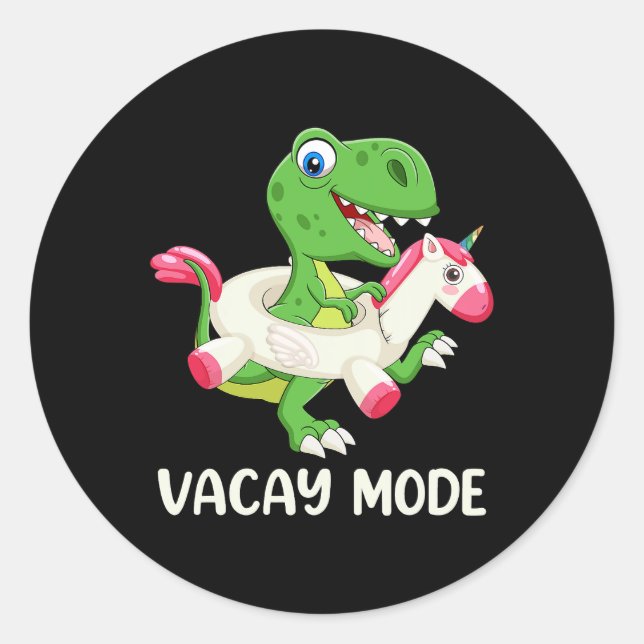 Vacay Mode Family Beach Vacation Cute Dinosaur Classic Round Sticker (Front)