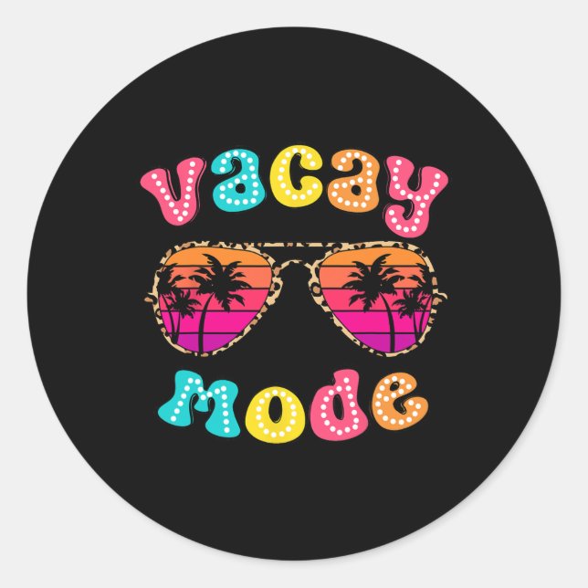 Vacay Mode Summer Vibes Sungles Retro Cute Girl Wo Classic Round Sticker (Front)