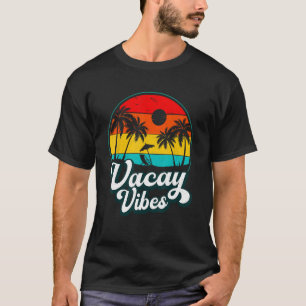 Vacay Vibes Retro Palm Tree Sunset Beach Vacation  T-Shirt