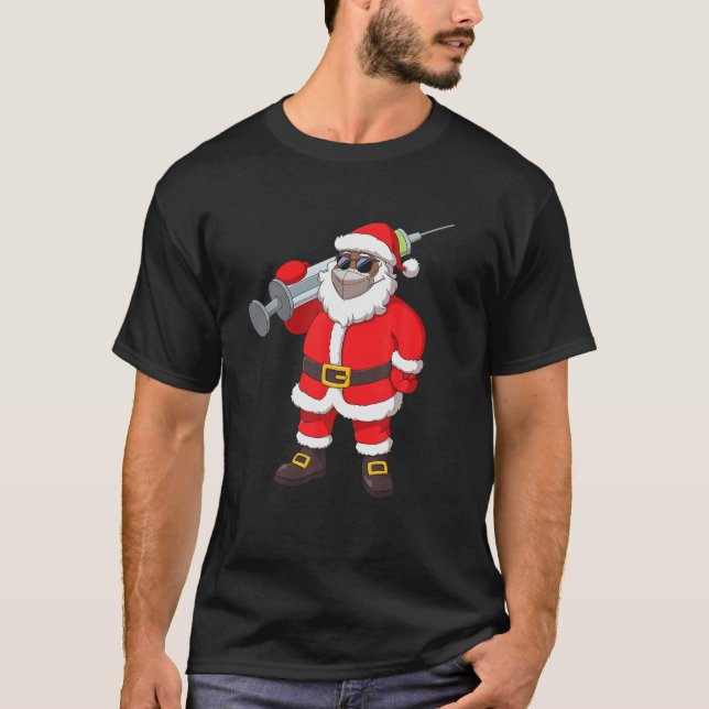 Vaccinated African American Santa Claus In Mask Ch T-Shirt (Front)