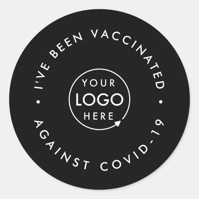 Vaccinated Business Logo | Staff Covid-19 Black Classic Round Sticker (Front)