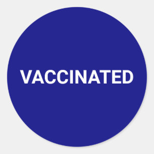 Vaccinated cobalt blue white customisable simple classic round sticker