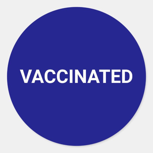 Vaccinated cobalt blue white customisable simple classic round sticker (Front)