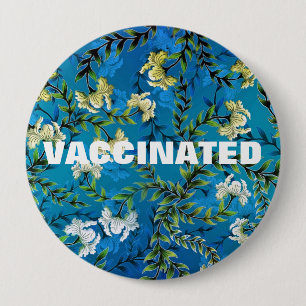 Vaccinated Coronavirus Pandemic Blue Floral Branch 10 Cm Round Badge