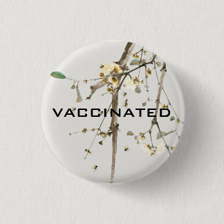 Vaccinated Coronavirus Pandemic Floral Branches 3 Cm Round Badge