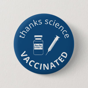 Vaccinated Covid-19 Thanks Science Blue 6 Cm Round Badge