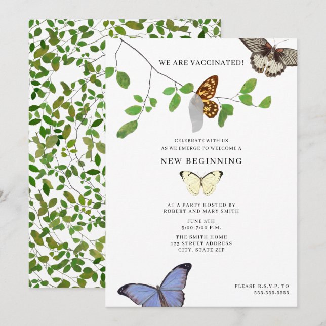 Vaccinated End of Quarantine Reunion Butterflies Invitation (Front/Back)