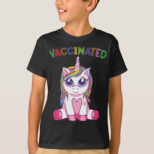 Vaccinated  For Girls Boys Cute Unicorn Rainbow  T-Shirt (Front)