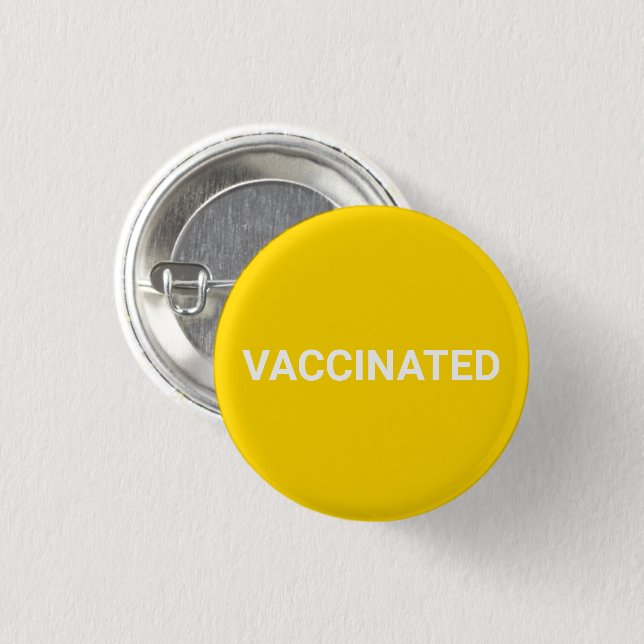 Vaccinated, golden yellow white pin button (Front & Back)