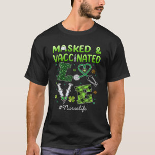 Vaccinated Masked St Patricks Day Scrub Tops Women