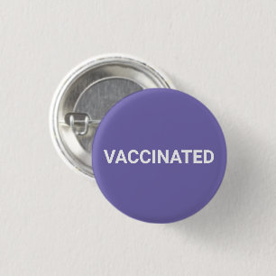 Vaccinated, periwinkle lilac white pin button