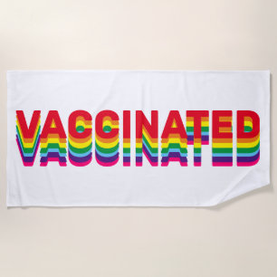 Vaccinated pride lgbt gay rainbow retro colours beach towel