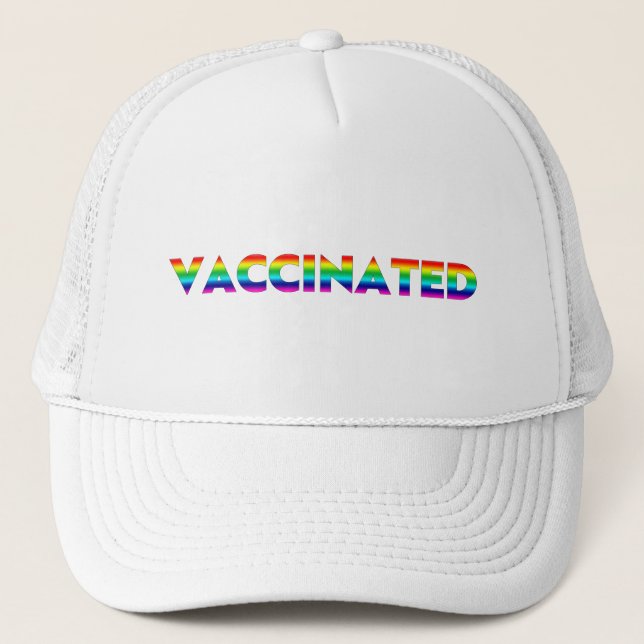 Vaccinated, Pride lgbt lgbtq gay rainbow colours Trucker Hat (Front)