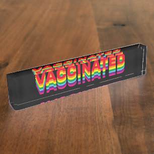Vaccinated pride lgbt queer gay rainbow black nameplate