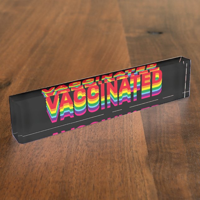Vaccinated pride lgbt queer gay rainbow black nameplate (Side)