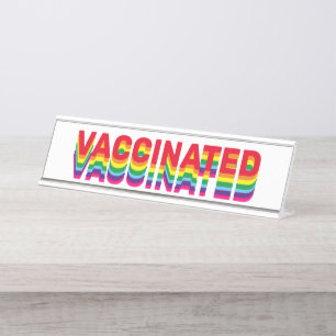 Vaccinated pride lgbt queer gay rainbow colours desk name plate