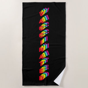 Vaccinated pride lgbt rainbow retro colours black beach towel