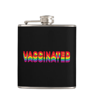Vaccinated pride lgbt rainbow retro colours black hip flask
