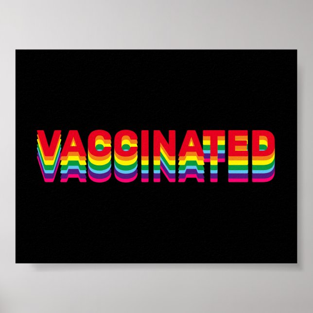 Vaccinated pride lgbt rainbow retro colours black poster (Front)