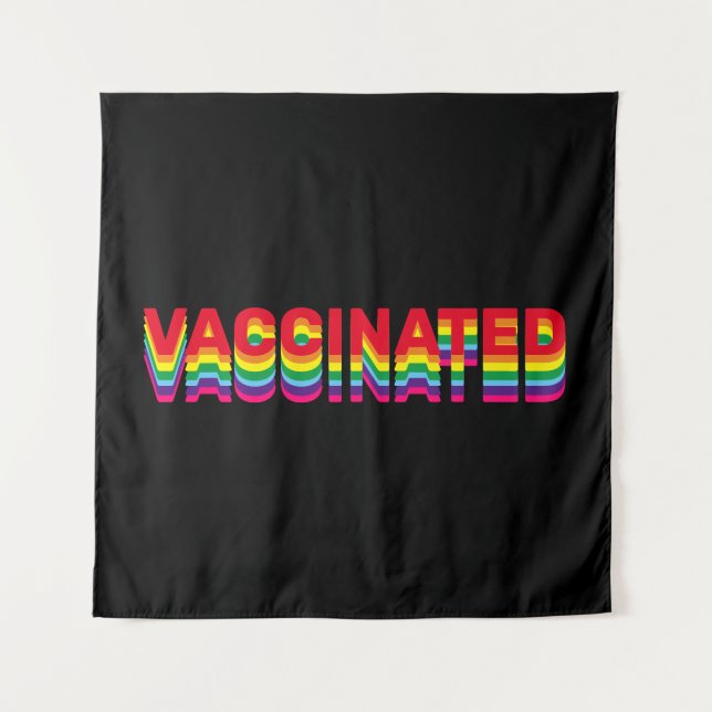 Vaccinated pride lgbt rainbow retro colours black tapestry (Front)