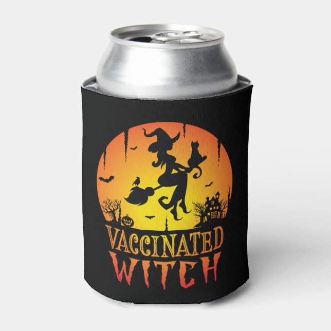Vaccinated witch, Halloween humour, Halloween witc Can Cooler (Can Front)
