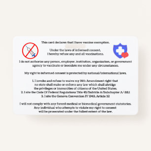 Vaccine Exemption Card ID Badge
