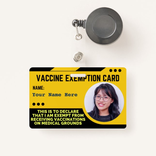 Vaccine Medical Exemption Card ID Badge (Front with Retractable)