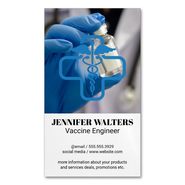 Vaccine | Medicine Health Care Logo Magnetic Business Card (Front Vertical)