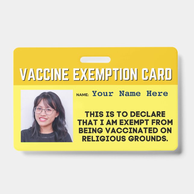 Vaccine Religious Exemption Card ID Badge (Front)