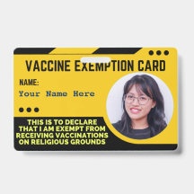 Vaccine Religious Exemption Card ID Badge