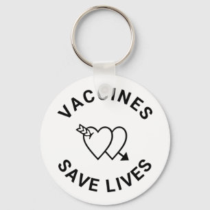 Vaccines save lives black & white hearts cute key ring